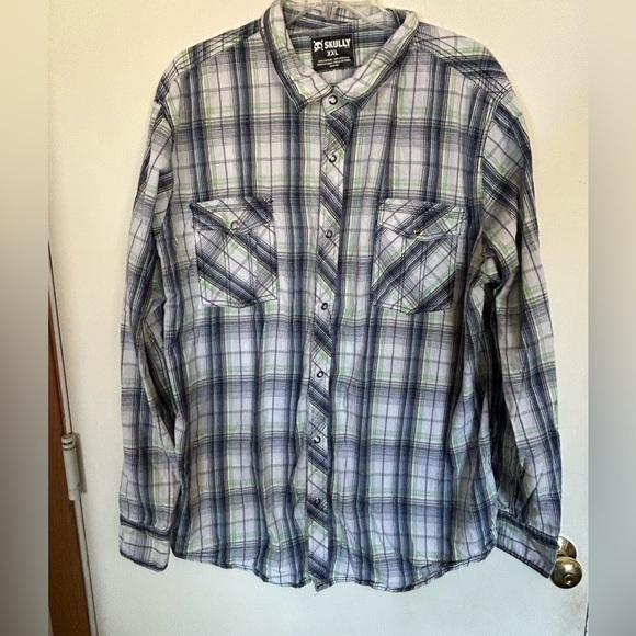 Skully XXL men’s button-down plaid/equestrian/western with rolls have sleeves - Picture 1 of 8
